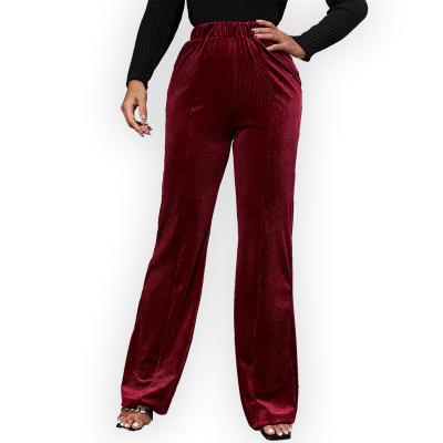 China 2022 new Anti-wrinkle gold velvet wide leg pants women autumn winter high waist straight wine red casual micro flared wiping pants for sale