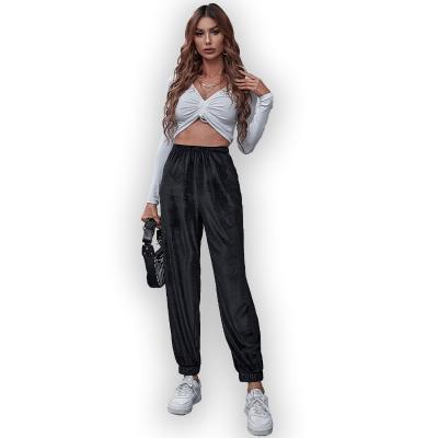 China 100% Velvet Polyester Pants Anti-Wrinkle Waist Elastic Waist Up Women Hip Hop Elastic Ankle Pants Mid Black--Waist Slimming Panties for sale