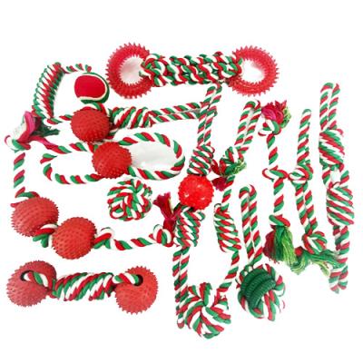 China Sustainable Christmas Series Set Rope Toy Dog Chew Durable Interactive Dog Toys Rope With Ball for sale