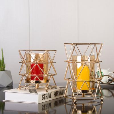 China Cute Nordic Geometric Hotel Candle Holder Wrought Iron Decoration Golden Home Centerpieces/Club Decorative For Wedding Table for sale