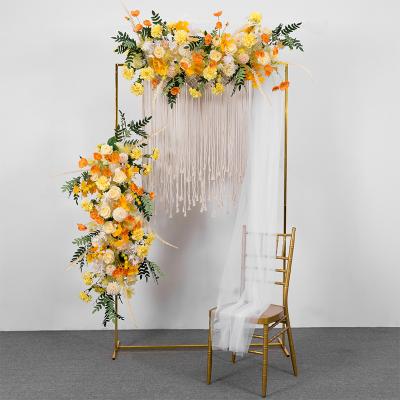 China Cute / decorative wedding stage layout road guide arch wrought iron background wall props three-dimensional flower gold backdrop decoration for sale