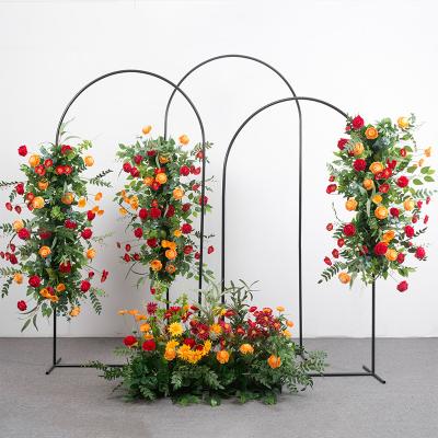 China Cute/Decorative Black Arched Stage Backdrop Iron Flower Stand Decoration Wedding Event Backdrop for sale