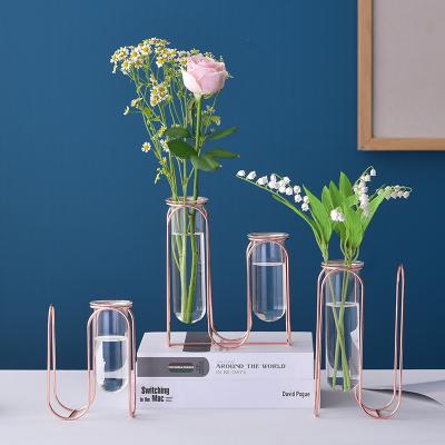 China Nordic Creative Luxury Iron Tube Art Home Table Decoration Modern Metal Vase Cute/Decorative Light Large for sale