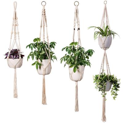 China CREATIVE wholesale gardening and greening Full-woven cotton hemp rope hanging hand - woven nets flower pots for sale