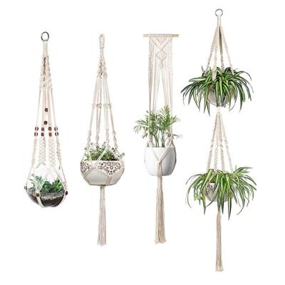 China Creative Plant Basket Hanger Cotton Hemp Rope Border Gardening Greening Hanging Hand - Flower Pot Woven Net Bag for sale