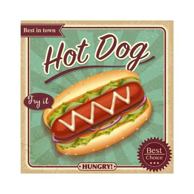 China Europe Vintage Use Decorative Hot Dog Beverage Metal Tin Sign Hot Selling Decorative Custom Craft for sale