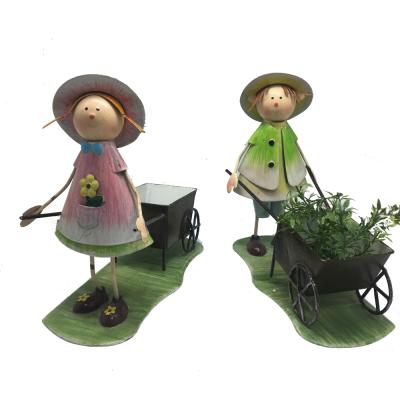 China Eco-friendly Boy Girl With Flower Pot For Home And Garden Decoration Cheap Planter Pot for sale