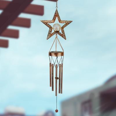 China Modern Indoor Outdoor Crack Glass Ball Led Unique Waterproof Metal Star Windchimes Solar Wind Chimes for sale