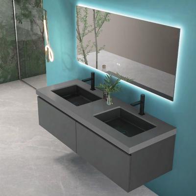 China Modern European Top Rated Wall Mounted Ceramic Bathroom Cabinet Wash Basin Vanity With LED Mirror for sale