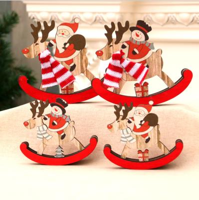 China Custom WOODEN Christmas Ornaments Wooden Rocking Horse Christmas Gifts Santa Gifts Pendant Ornament for sale