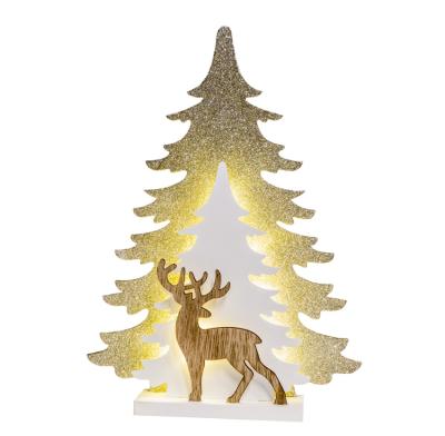 China Wholesale25.5*5*35CM Fairly New Glitter Gold Wood Wooden Tree With Deer 10L for sale