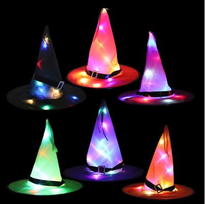 China Polyester Halloween Party Cosplay Masquerade Costume Prop LED Light Up Witch Hat Design for sale