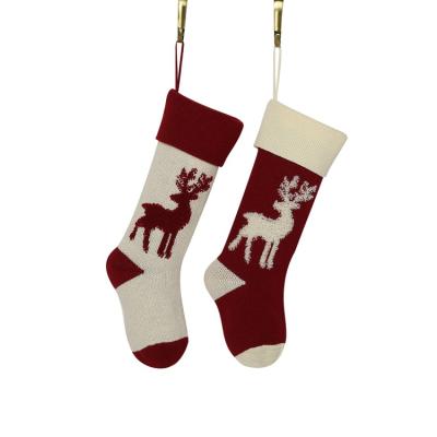 China Funky Terry Reindeer Acrylic Elk Knitted Yarn Candy Bag Hanging Knitted Socks Amazon Christmas Decorations Stocking New for sale