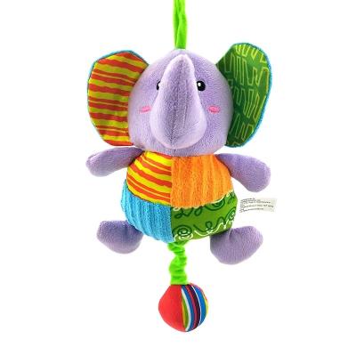 China Eco-Friendly Plush Cartoon Elephant Pull Bed Musical Pram String Toy Stuffed Plush Baby Hanging Rattles For Infant for sale