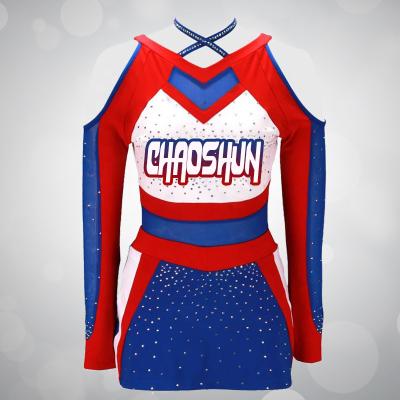 China Wicking custom long sleeved sexy girls cheerleading rhinestones cheerleading uniforms wholesale uniform for sale