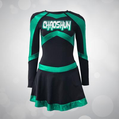 China Custom Wicking Green And Black One Piece Pleated Cheerleading Uniform Skirt Custom Dance Outfit for sale