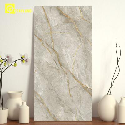 China Large Modern Customized Gray Ceramic Slab Flooring With Goldem Line for sale