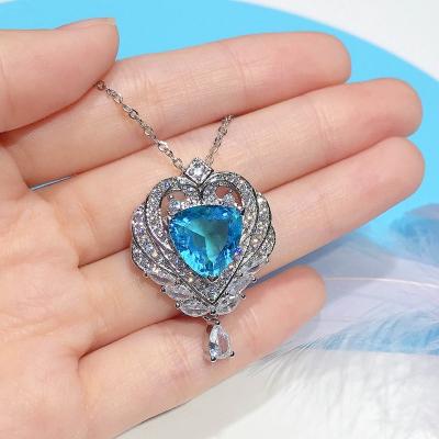 China CLASSIC Fashion Blue Heart Of The Ocean Necklace For Love For Valentine Gifts Luxury Charm New Year Gifts for sale