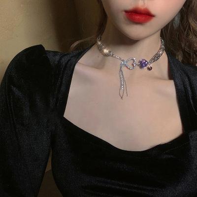 China Romantic Fashion Purple Heart Necklaces Punk Scarf For Women Girls Metal Silver Color Pendant Party Chain Jewelry Gifts for sale