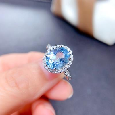 China Romantic Blue Crystal Amethyst Gemstones Diamonds Rings For Women White Gold Silver Color Fine Jewelry Accessories Fashion Gift for sale