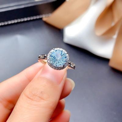 China Romantic Exquisite Fashion Ring Round Dazzling Blue Cubic Zircon Promise Eternity Valentine's Day Gift Women Romantic Wedding Jewelry for sale