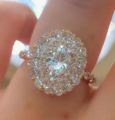 China Luxury Feminine Oval Women's Ring Crystal Rose Gold Color Zircon Engagement Ring Vintage Wedding Rings For Vintage Large for sale