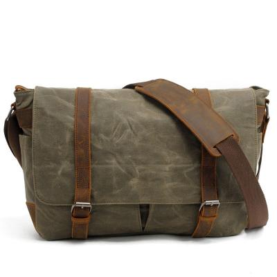 China Retro Factory Price Canvas Vegan Leather Vintage Coffee Durable/Waterproof Waxed Khaki Camera Shoulder Bag for sale