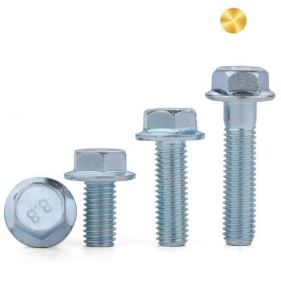 China ANSI DIN 6921 High Tensile Blue White Electrical Equipment Zinc Hex Flange Bolts for sale