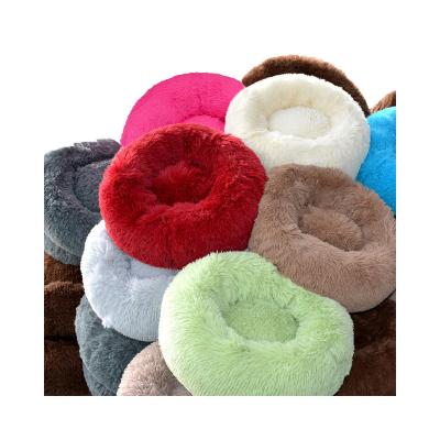 China Purrini Instock Pet Dog Bed Round Plush Cushion Viable Cat Soft Donut Washable Luxury Hot Custom Made Pet Bed Rainbow Nest Purrini Instock for sale