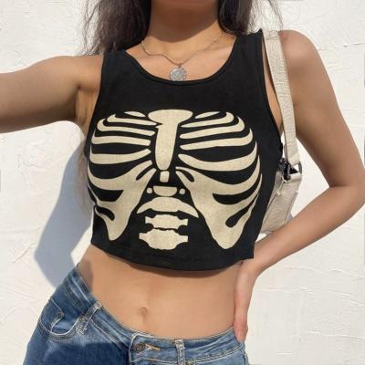 China X02125M New Breathable Personality Sternum Printing Round Collar Show Chest Navel Sleeveless Slimming Short Vest for sale