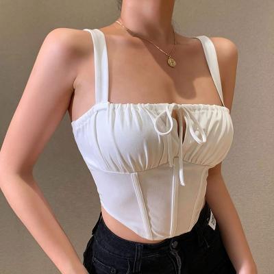 China 2021 autumn women's anti-pilling clothes sexy backless woman tops fashionable bow lace ruffles tank tops corset top women for sale