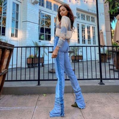 China Anti-wrinkle 2020 autumn new fashion high-quality women's high-waisted slim all-match street style irregular jeans for sale