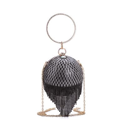 China New High Quality Rhinestone Round Ball Even Crystal Wedding Bride Clutch Diamonds Purse Handbag With Tassel for sale