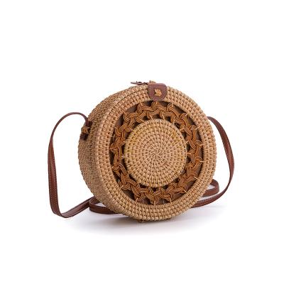 China Wholesale Bamboo Straw Woven Bags Vietnam Bag Beach Handmade Round Woven Around Natural Straw Rattan Shoulder Bag For Women for sale