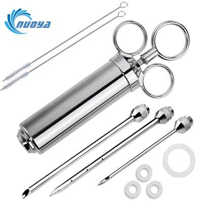 China Poultry Vaccination Stainless Steel Meat Injector Marinade Injector Gun Flavor Needle Meat BBQ Tool Flavor Cooking Syringe with 2 Needles for sale