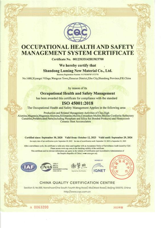 Occupational Health and Safety Management System Certification - Shandong Luming New Materials Technology Co.,Ltd