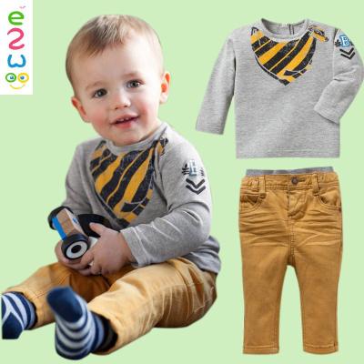 China Viscose/Polyester Autumn New Baby Boys Clothes Animal Print Long Sleeve Shirt + Jeans Kids Clothes Sets for sale