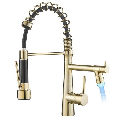 China Modern Thermostatic Faucets Commercial New Products Pull Out Double Outlet European Kitchen Led Water Faucet for sale