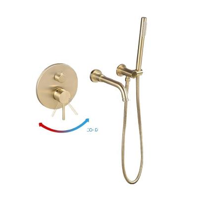 China Without Sliding Bar Gold Bathroom Swept Diverter Single Lever Square Concealed Shower Faucet Mixer With Hand Shower for sale