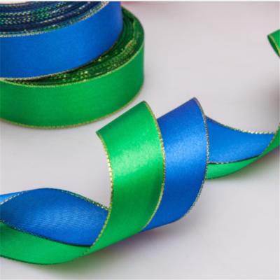 China High Quality Recyled Polyester Single Face Satin Ribbon With Gold Edged for sale