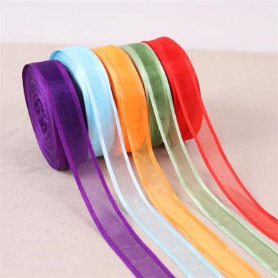 China Double Face Colored Polyester Sheer Organza Ribbon With Double Side Satin for sale