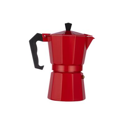 China Viable Hot Selling Customizable Food Grade Portable Aluminum Logo Octagonal Red Coffee Mocha Pot for sale