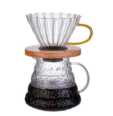 China Viable Pour Over 2-4 V60 Coffee Dripper Filter Screen Cups Filter With Handle Glass Coffee Filter With Wooden Tray for sale