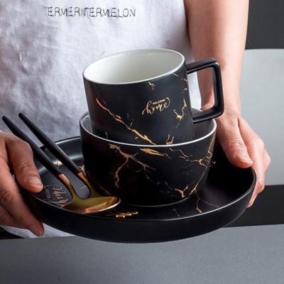 China Sustainable Custom Personalized Marble Restaurant Black Pattern Bone China Dinnerware Sets for sale