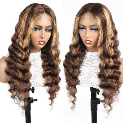 China Soft Soft Thick End Customized Texture Long 40 Inches Honey Brown Highlight Color Cuticle Aligned Hair HD Lace Front Wigs for sale