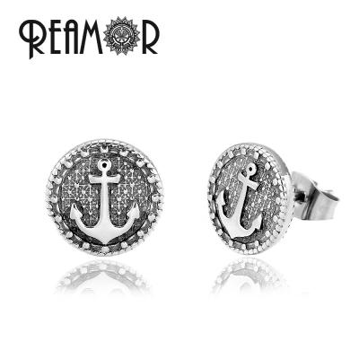 China Custom REAMOR Vintage Anchor Stud Piercing Earrings Small Slice Silver Waterproof Shape Ear Jewelry For Women Men Jewelry for sale