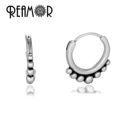 China REAMOR Water Proof Customized Punk Jewelry Ear Stud Style Hang Round Ball Small Hoop Earrings Hip Hop Hot Sale For Men for sale