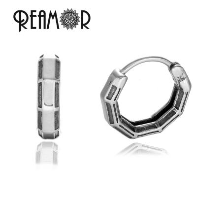 China Water Proof REAMOR Hip Hop Simple Bamboo Textured Small Clip Pierced Earrings Shape Stainless Steel Jewelry For Women Men for sale