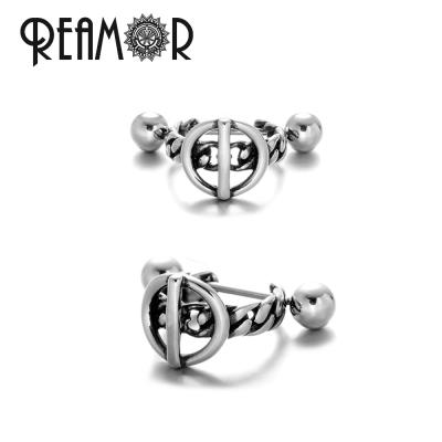 China Water Make Wise REAMOR 2021 Math Special Greek Symbol Cuff Earrings 316l Stainless Steel Silver Circle Earrings For Women Men Heavy Duty Jewelry for sale