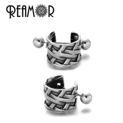 China Water Proof REAMOR Stainless Steel Viking Style Cross Weave Pattern Vintage Wide Circle Stud Earrings For Women Men Unisex Jewelry for sale